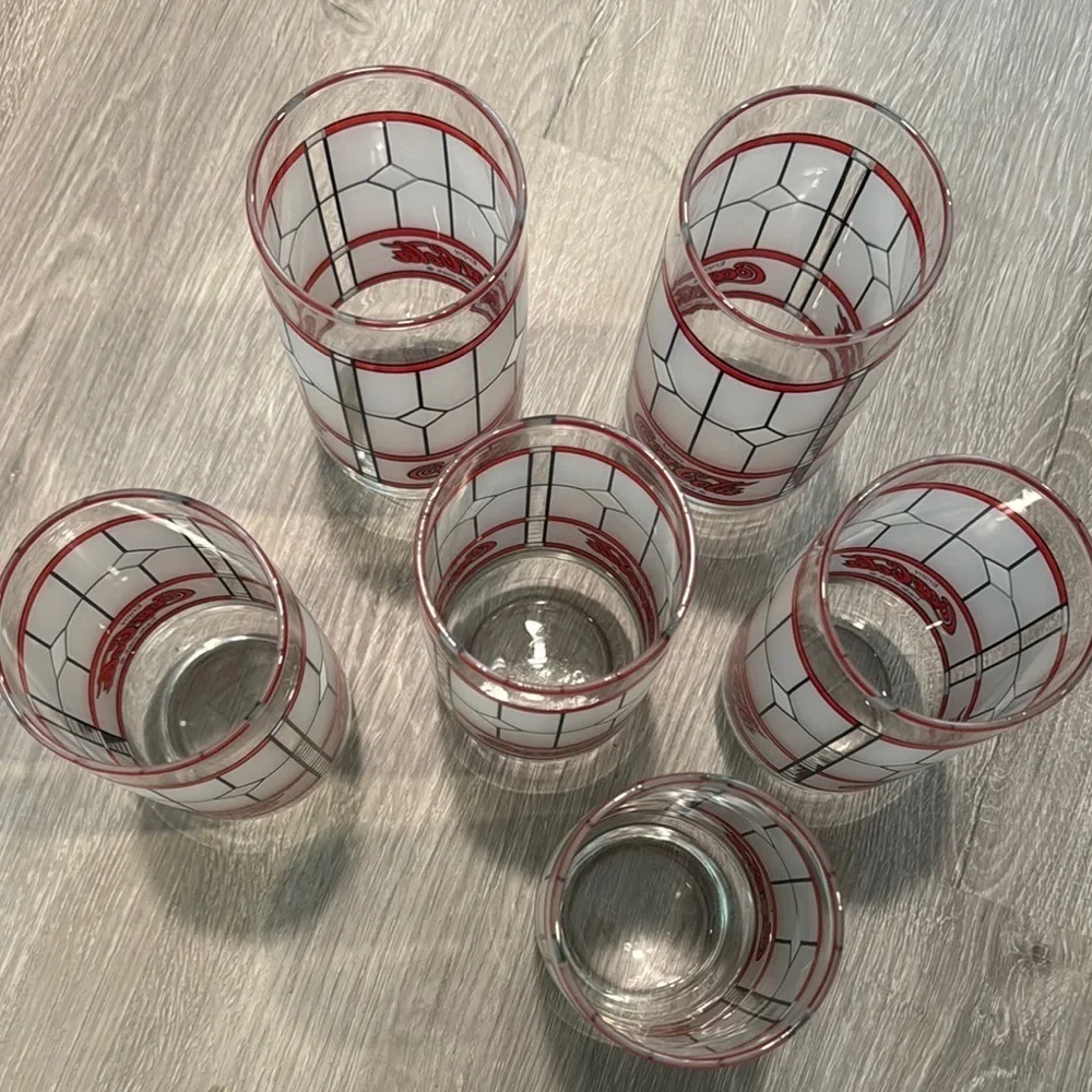 Libbey Coca-Cola Coke Vintage Frosted Tiffany Style 1985 Glasses set of 6